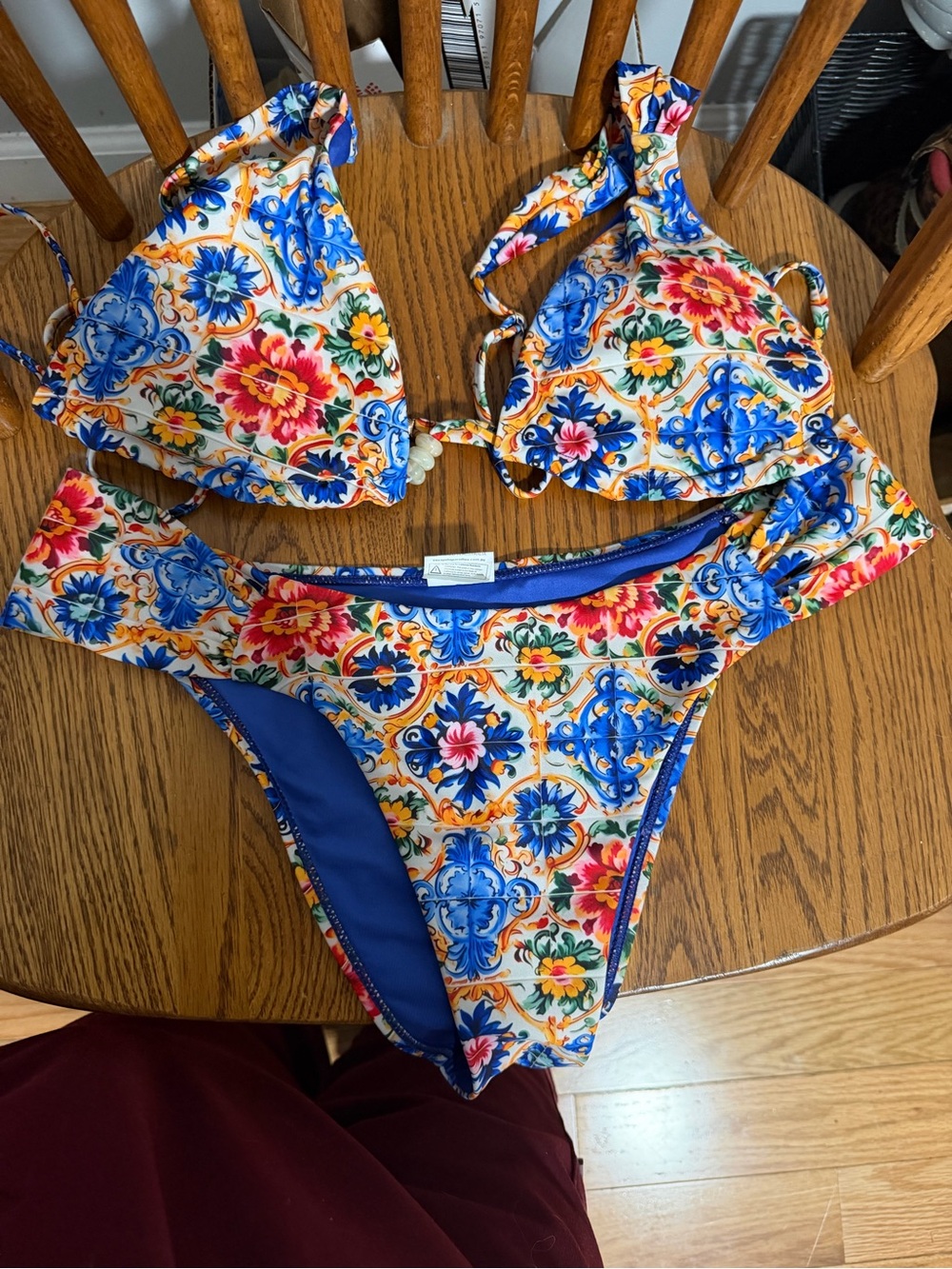 Island Escape Blue Multi Floral Tile Bikini Set